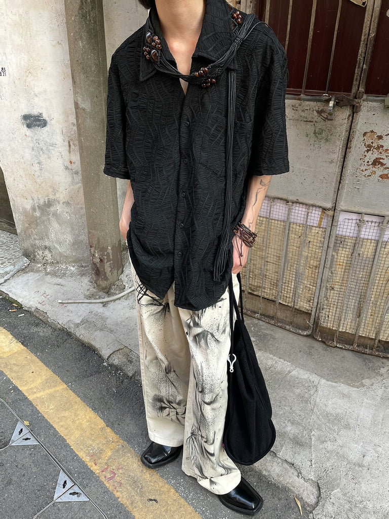 Lace Embroidered Short Sleeve Shirt YMN0020 - KBQUNQ｜韓国メンズファッション通販サイト