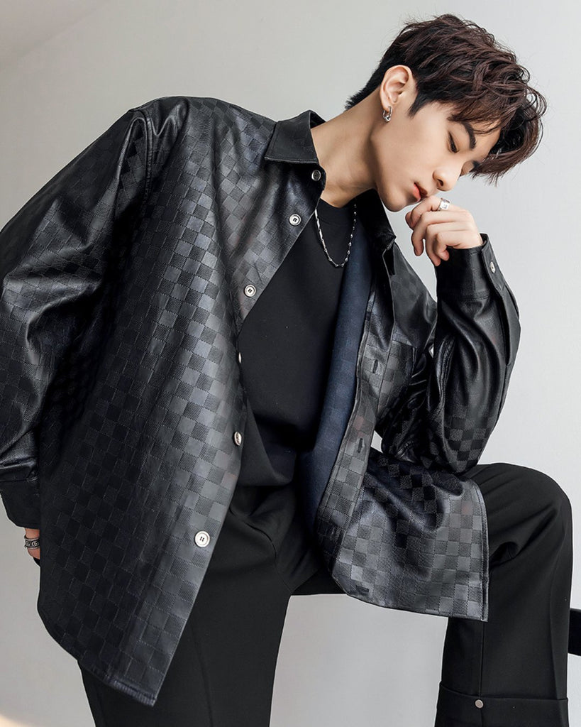Leather Retro Design Checker Jacket CCR0038 - KBQUNQ｜韓国メンズファッション通販サイト