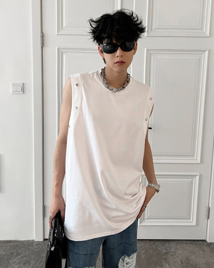 Metal Detail Sleeveless T-Shirt TNS0128 - KBQUNQ｜韓国メンズファッション通販サイト