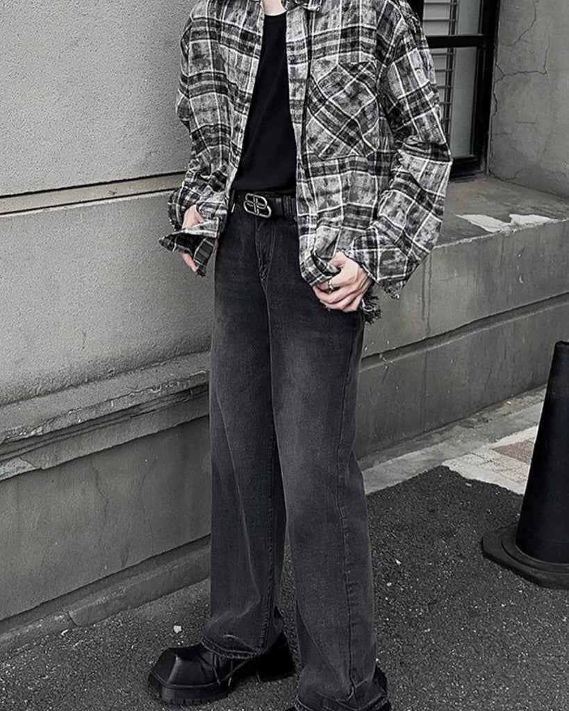 Street Dark Grey Plaid Shirt JMH0048 - KBQUNQ｜ファッション通販