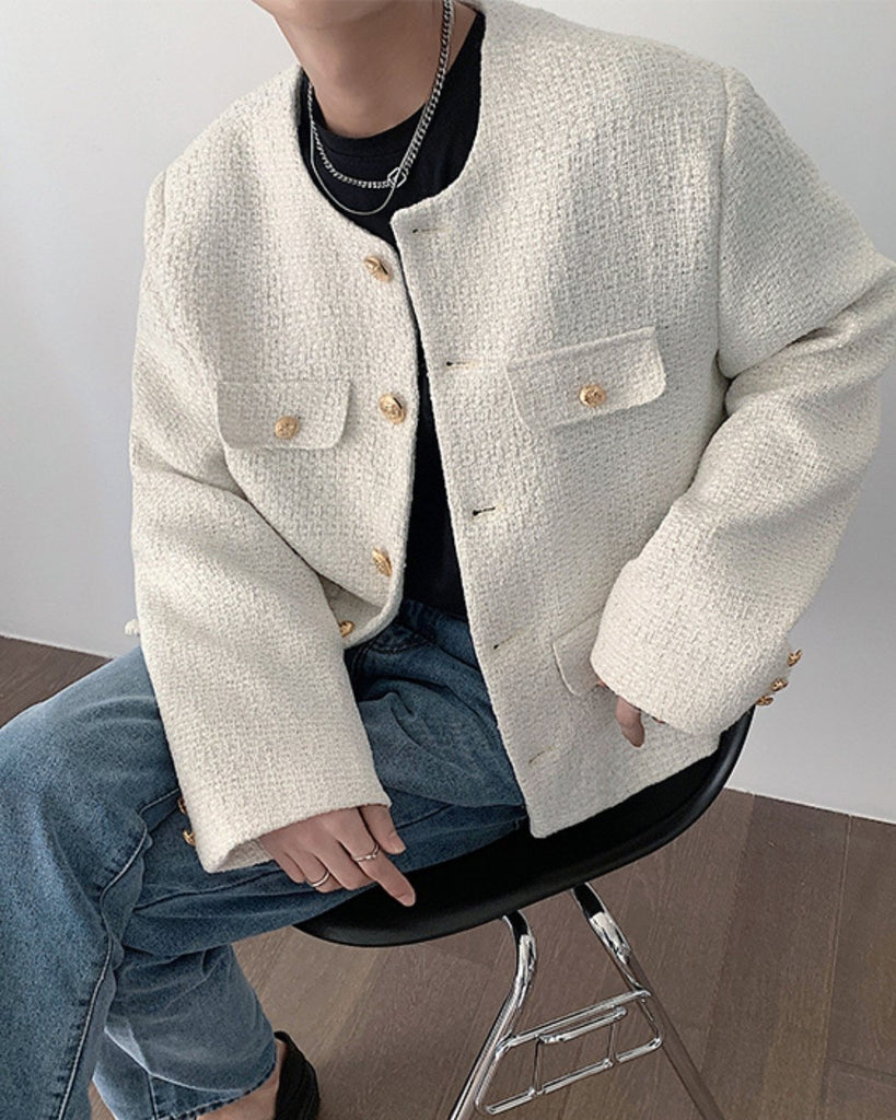 TWEED ROUND NECK JACKET【KBQ493】 - KBQUNQ｜韓国メンズファッション通販サイト