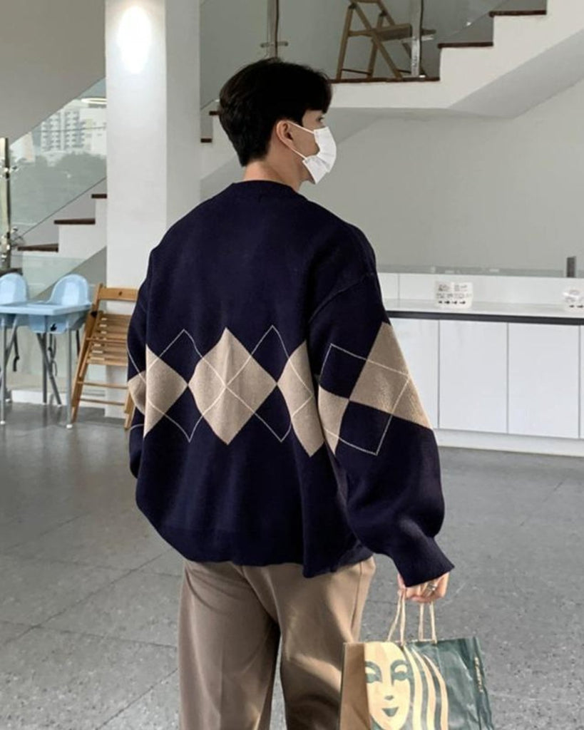 Argyle Pattern Knitted Cardigan VCH0195 - KBQUNQ｜ファッション通販