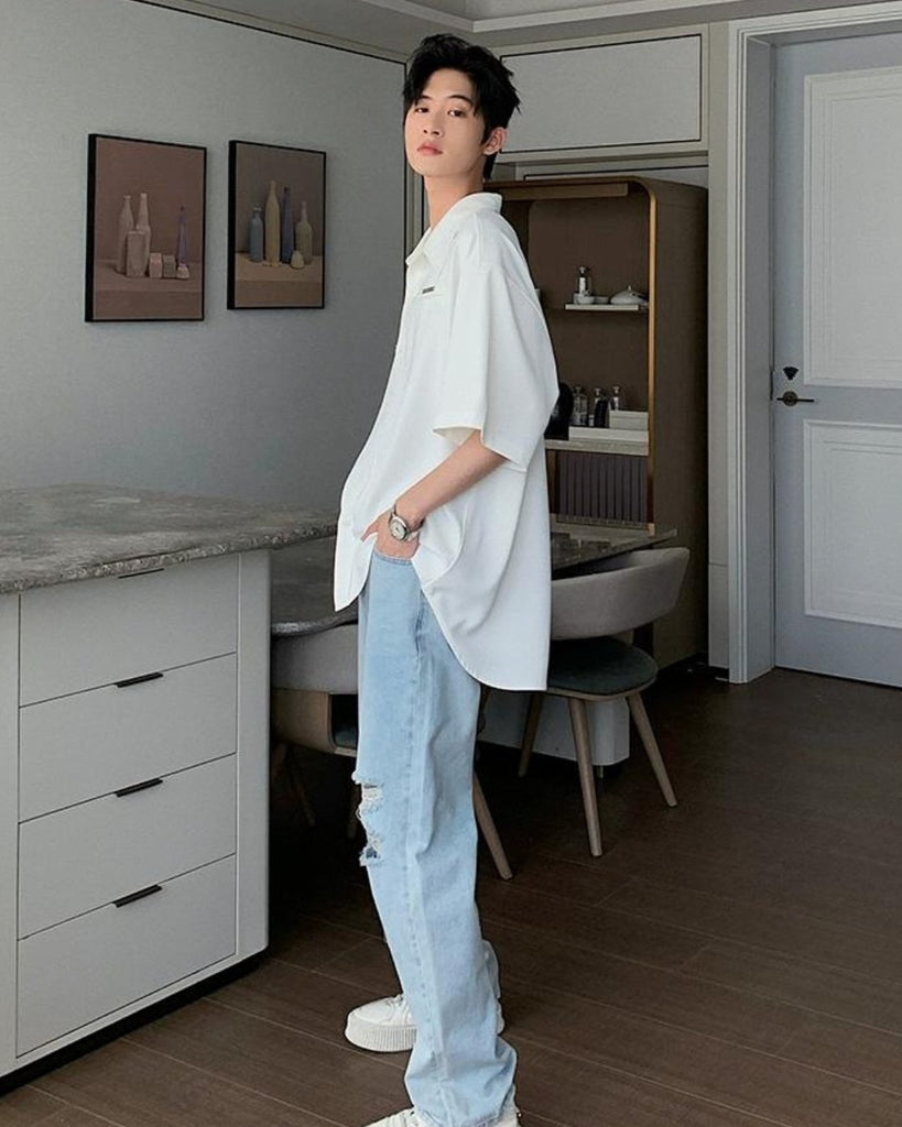 Basic Design Casual Shirt HUD0063 - KBQUNQ｜韓国メンズファッション通販サイト