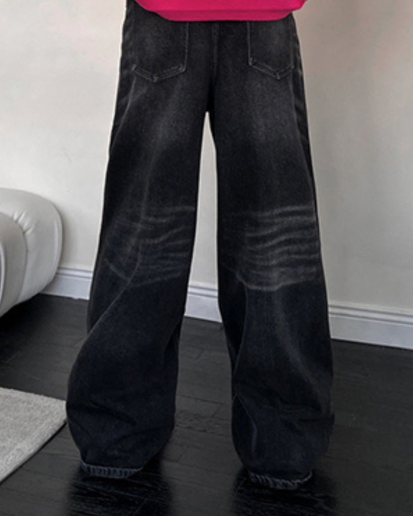 Black Wash Wide Denim Pants TNS0064 - KBQUNQ｜韓国メンズファッション通販サイト