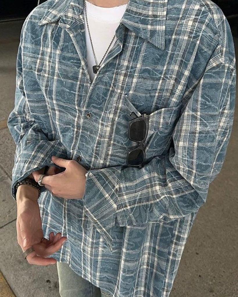 Blue Check Long Sleeve Shirt JMH0039 - KBQUNQ｜韓国メンズファッション通販サイト