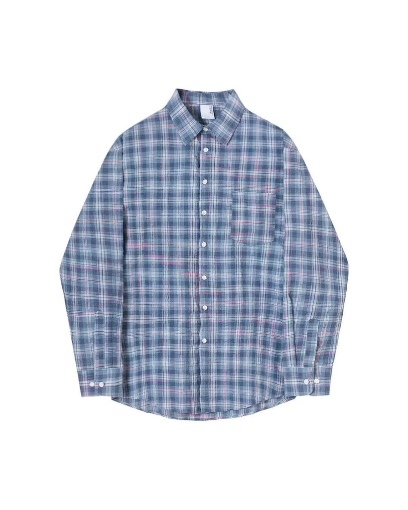 Blue Retro Plaid Shirt VCH0117 - KBQUNQ｜ファッション通販