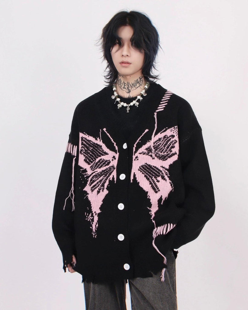 Butterfly Damage Knitted Cardigan MZS0004 - KBQUNQ｜ファッション通販