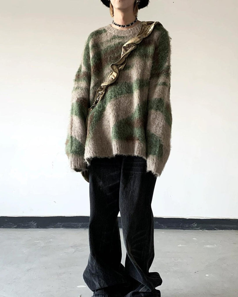 Camouflage Loose Mohair Knit ASD0064 - KBQUNQ｜ファッション通販