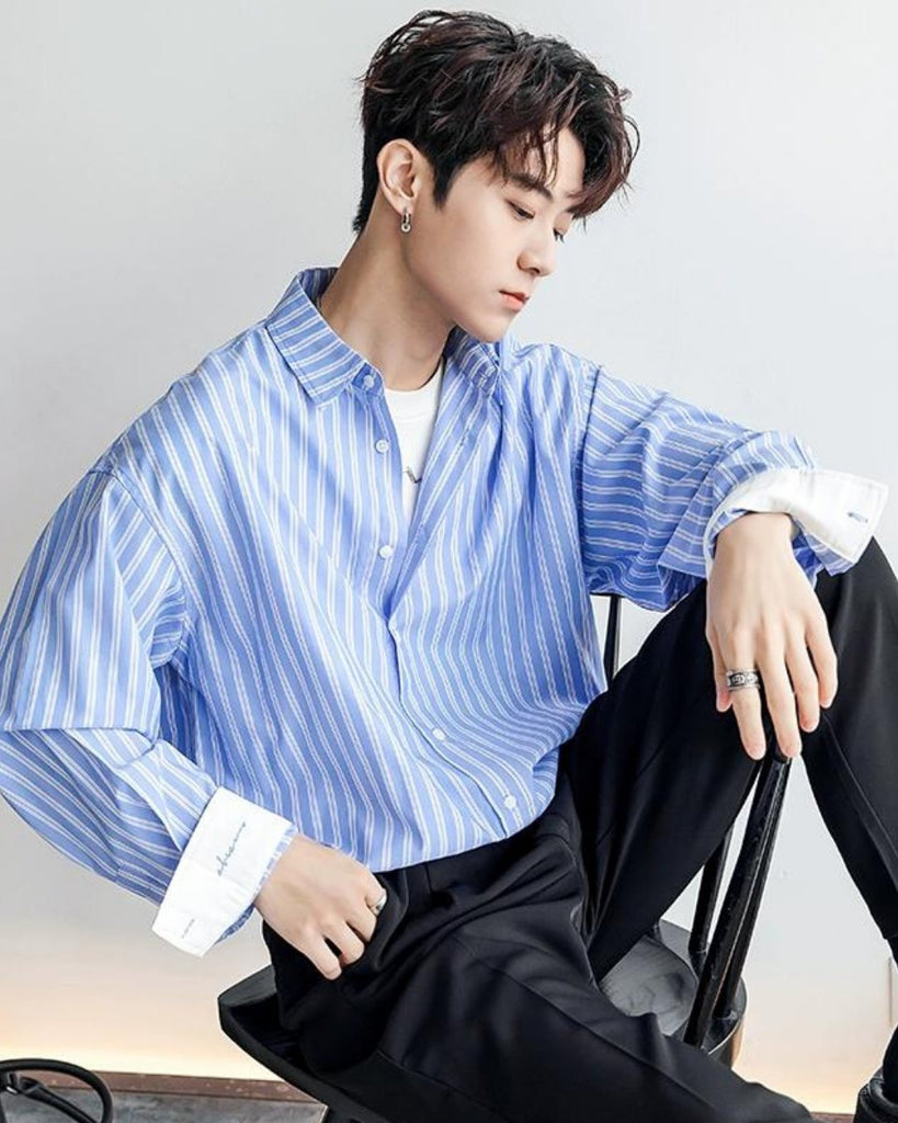 Casual Blue Stripe Shirt CCR0036 - KBQUNQ｜韓国メンズファッション通販サイト