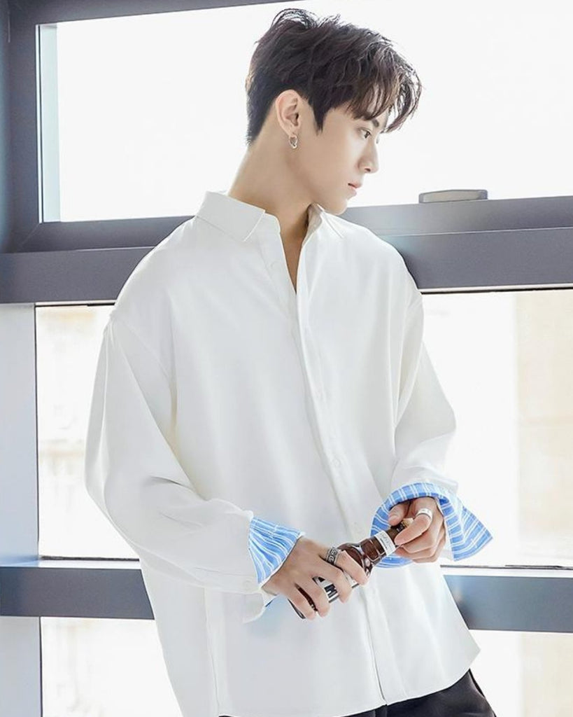 Casual Blue Stripe Shirt CCR0036 - KBQUNQ｜韓国メンズファッション通販サイト