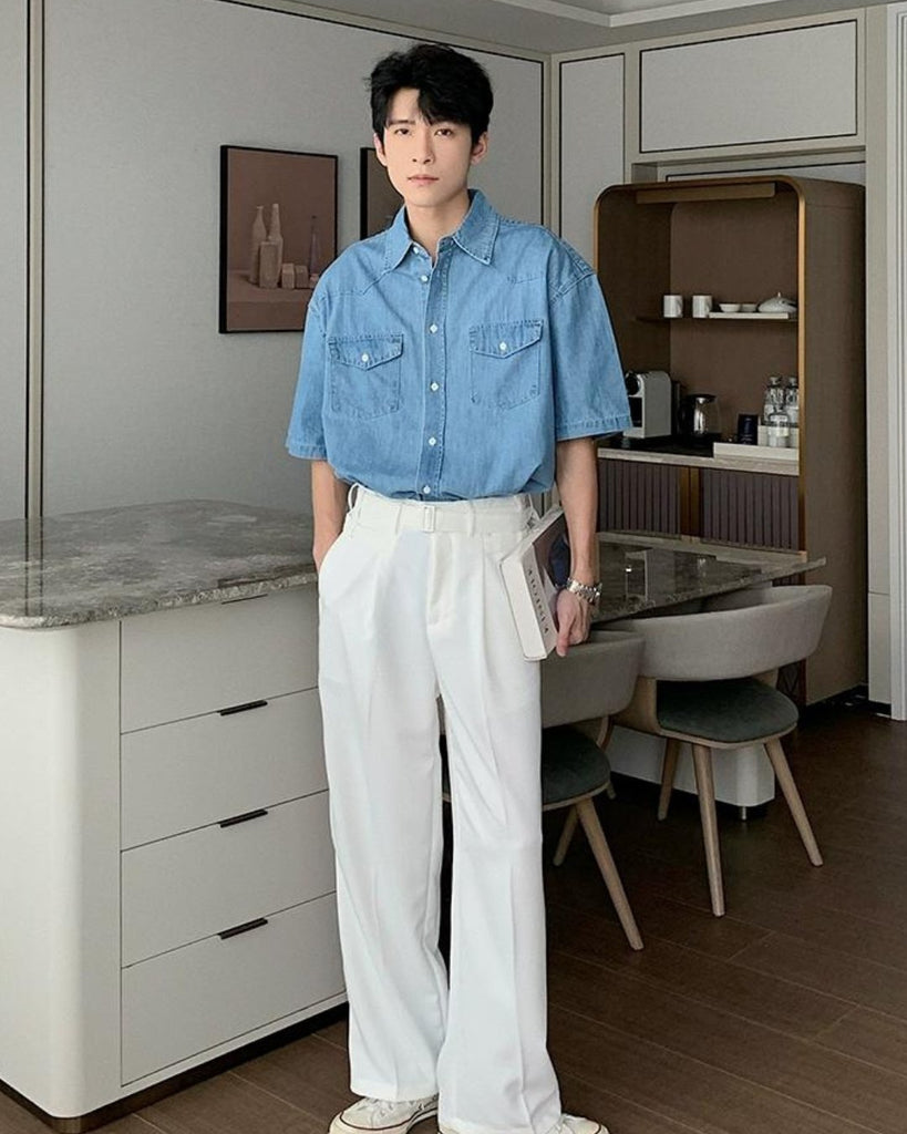 Casual Denim Shirt HUD0047 - KBQUNQ｜韓国メンズファッション通販サイト