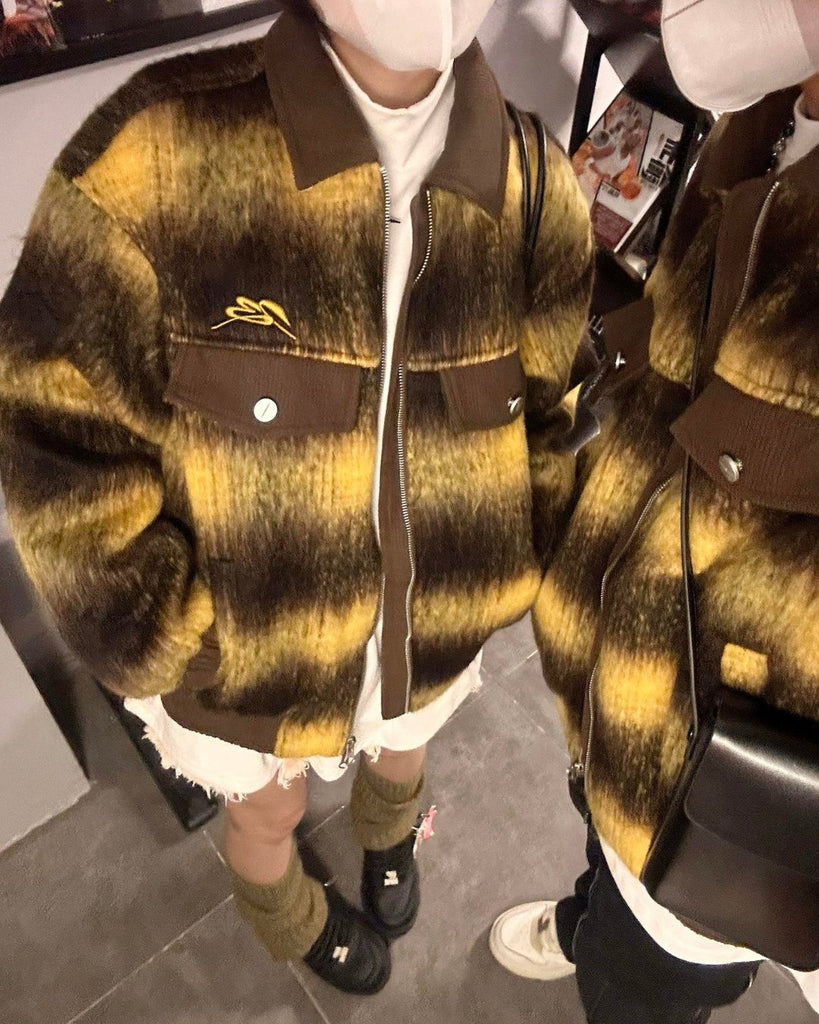 Check Shaggy Blouson Jacket HGX0005 - KBQUNQ｜韓国メンズファッション通販サイト