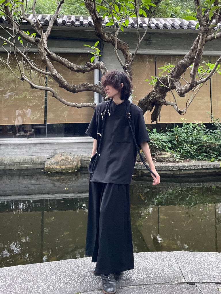 Chinese Style Stand Collar Short Sleeve Shirt YMN0012 - KBQUNQ｜韓国メンズファッション通販サイト