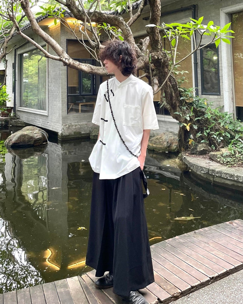 Chinese Style Stand Collar Short Sleeve Shirt YMN0012 - KBQUNQ｜韓国メンズファッション通販サイト