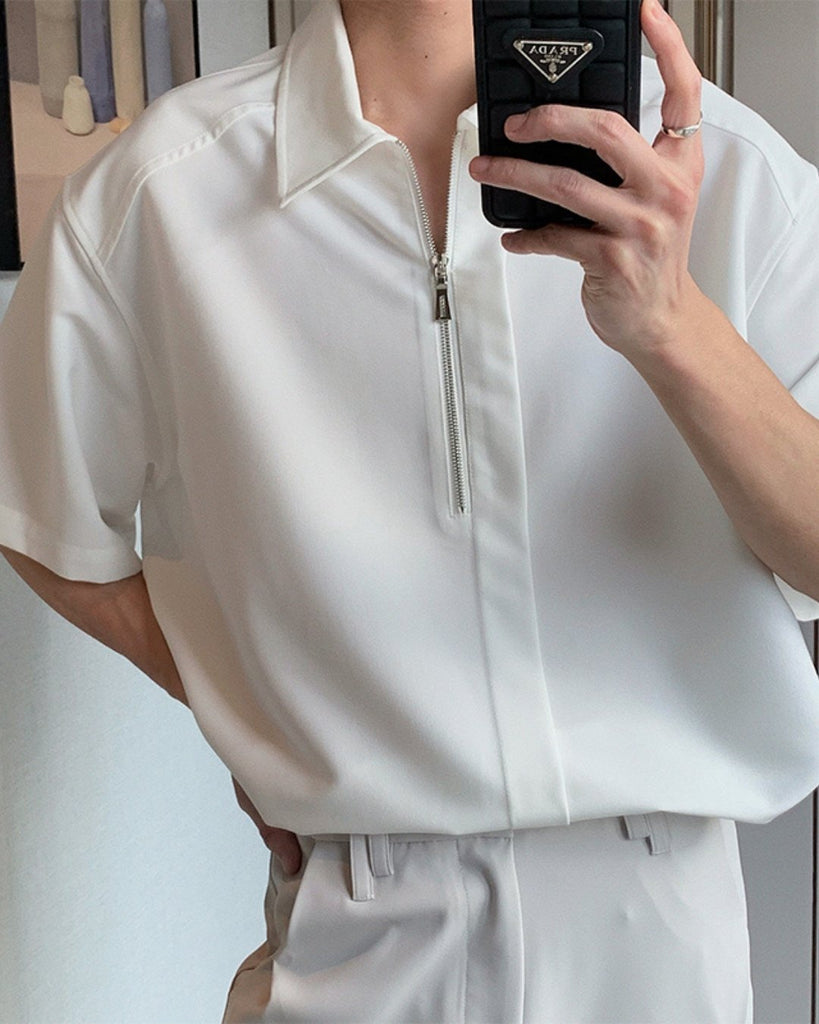 Collared Half Zip Short Sleeves HUD0055 - KBQUNQ｜韓国メンズファッション通販サイト