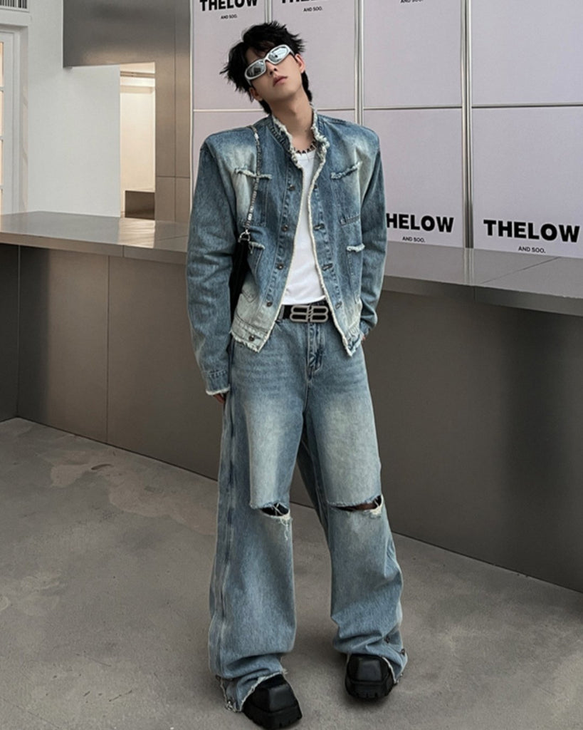 Colorless Damage Denim Jacket TNS0034 - KBQUNQ｜韓国メンズファッション通販サイト