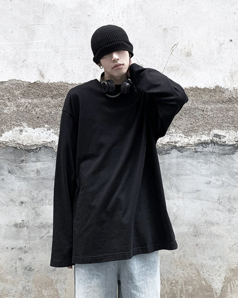 Cotton Loose Plain Long Sleeve T-Shirt ASD0008 - KBQUNQ｜韓国メンズファッション通販サイト