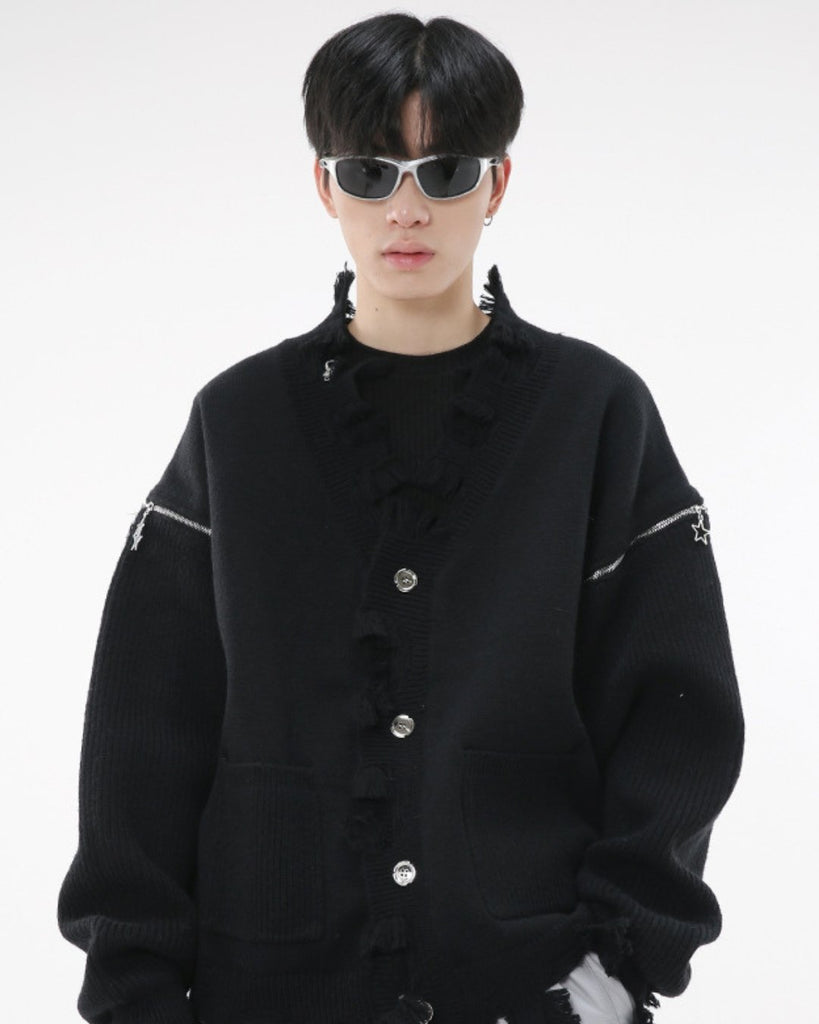 Damage Knitted Cardigan P1O0007 - KBQUNQ｜韓国メンズファッション通販サイト
