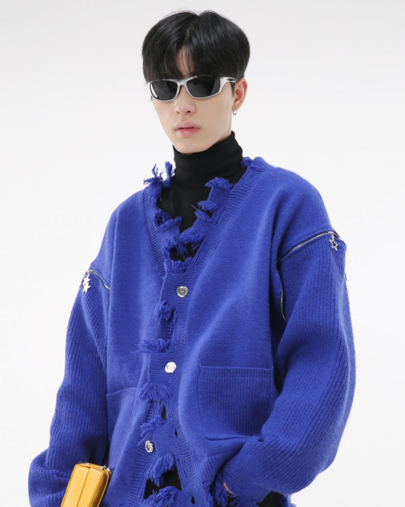Damage Knitted Cardigan P1O0007 - KBQUNQ｜韓国メンズファッション通販サイト