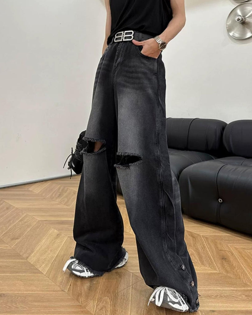Damage Wide Denim Pants XSZ0010 - KBQUNQ｜韓国メンズファッション通販サイト