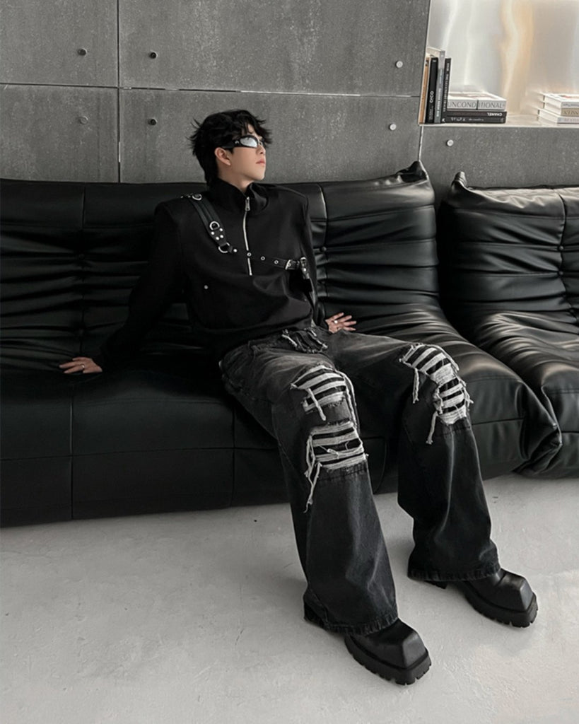 Damaged Black Denim Pants TNS0053 - KBQUNQ｜韓国メンズファッション通販サイト