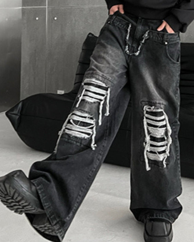 Damaged Black Denim Pants TNS0053 - KBQUNQ｜韓国メンズファッション通販サイト