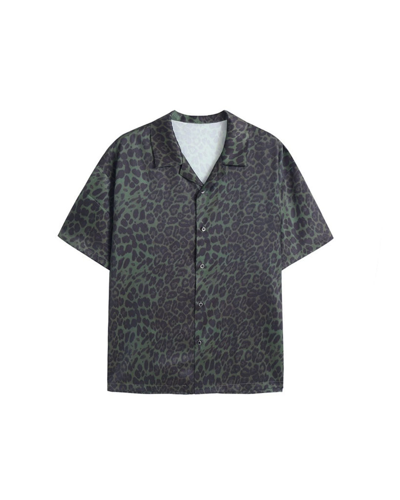Dark Green Leopard Print Short Sleeve Shirt GRN0005 - KBQUNQ｜韓国メンズファッション通販サイト