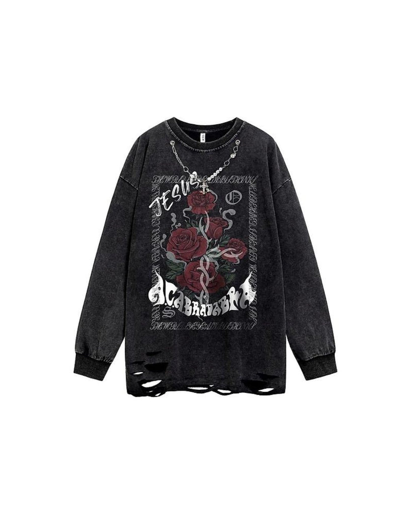 Dark Rose Long Sleeve T-Shirt VGD0006 - KBQUNQ｜ファッション通販