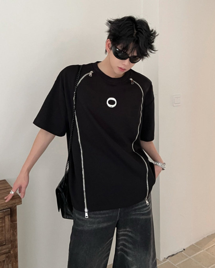 Double Zipper Metal Design T-Shirt TNS0110 - KBQUNQ｜韓国メンズファッション通販サイト