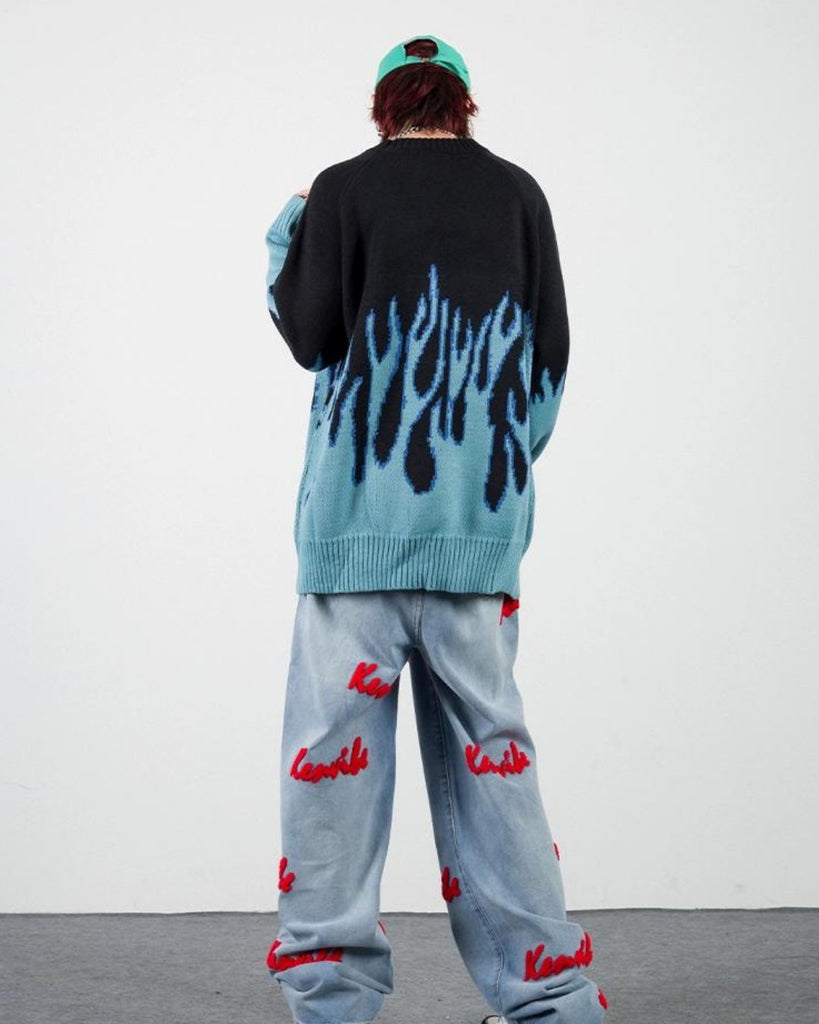 Fire Pattern Crewneck Knit Sweater KBQ0583 - KBQUNQ｜韓国メンズファッション通販サイト