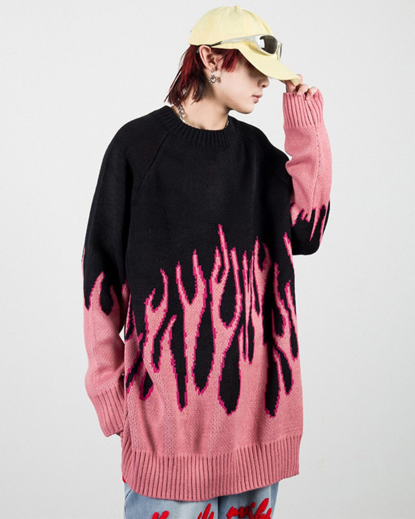 Fire Pattern Crewneck Knit Sweater KBQ0583 - KBQUNQ｜韓国メンズファッション通販サイト