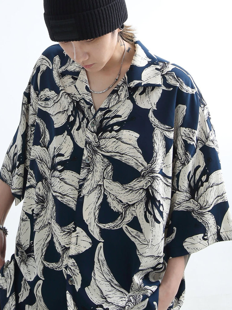 Flower Hand Painted Oversize Shirt GRN0003 - KBQUNQ｜韓国メンズファッション通販サイト