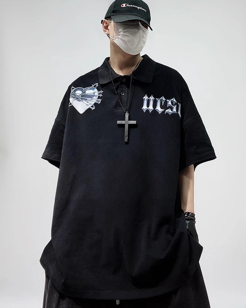 Gothic Oversize Polo Shirt UCS0002 - KBQUNQ｜韓国メンズファッション通販サイト