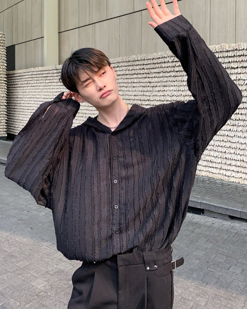 Hood Striped Loose Shirt CBJ0033 - KBQUNQ｜韓国メンズファッション通販サイト