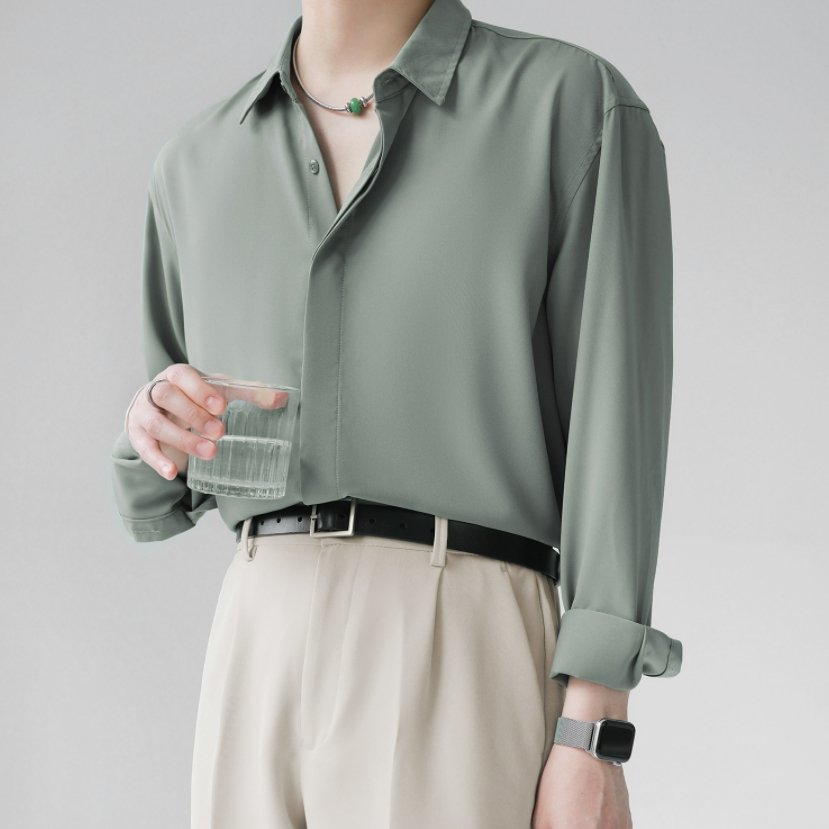 ベーシックシンプルサテンシャツ【KBQ247】 - KBQUNQ｜韓国メンズファッション通販サイト