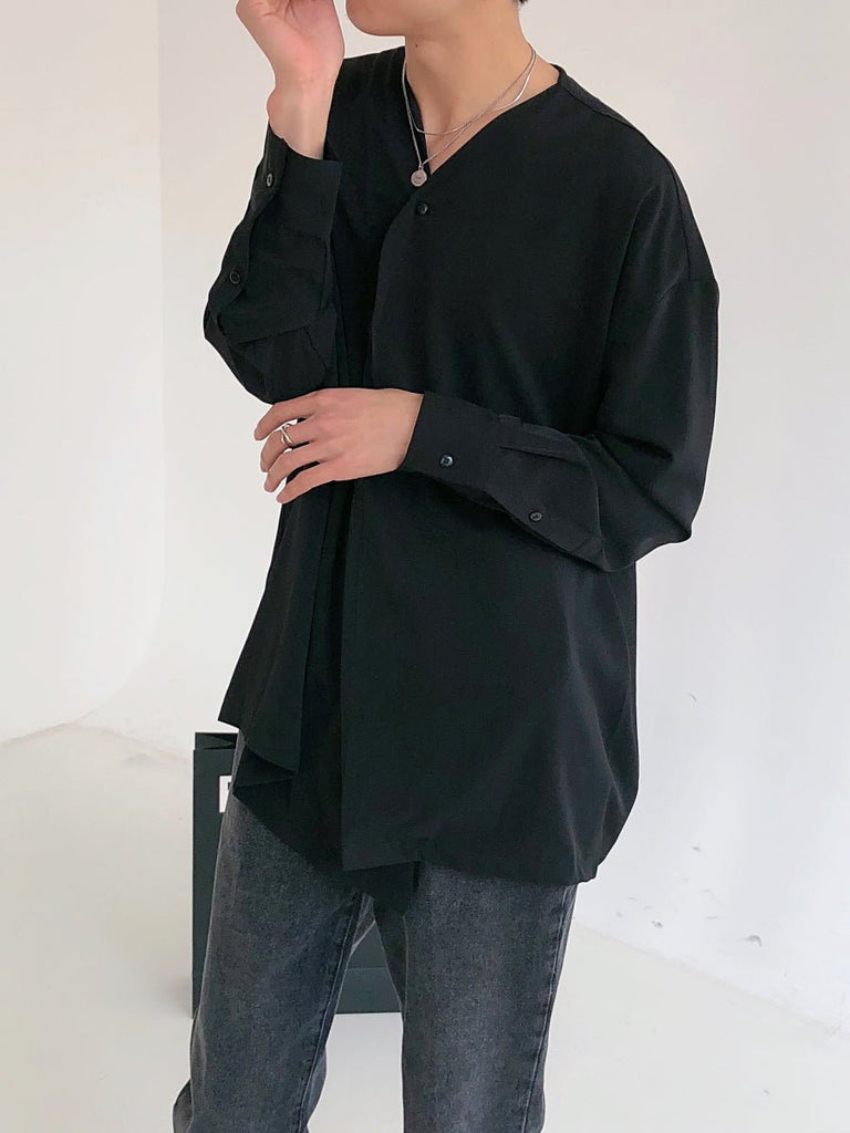 ノーカラーシャツ【KBQ393】 - KBQUNQ｜韓国メンズファッション通販サイト