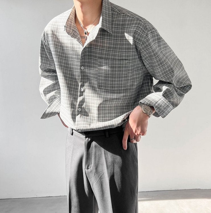ロングチェックシャツ【KBQ408】 - KBQUNQ｜韓国メンズファッション通販サイト