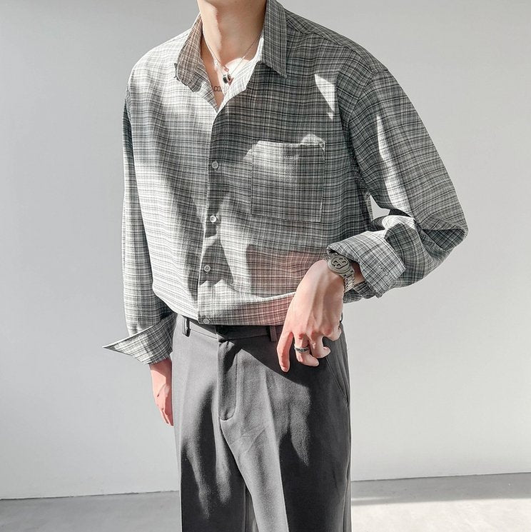 ロングチェックシャツ【KBQ408】 - KBQUNQ｜韓国メンズファッション通販サイト