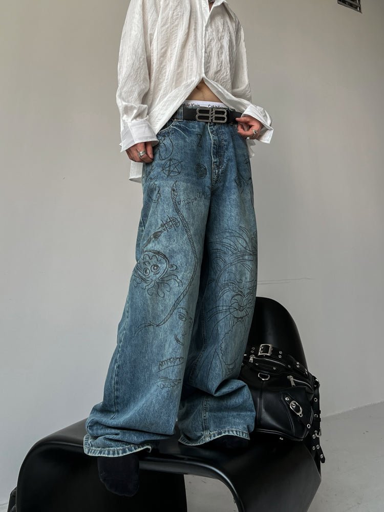 Korean Design Denim Pants TNS0044 - KBQUNQ｜韓国メンズファッション通販サイト