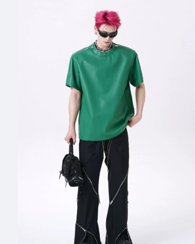 Korean Leather Short Sleeve Top XSZ0011 - KBQUNQ｜韓国メンズファッション通販サイト