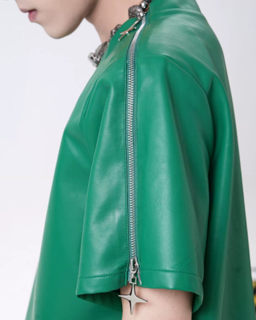 Korean Leather Short Sleeve Top XSZ0011 - KBQUNQ｜韓国メンズファッション通販サイト