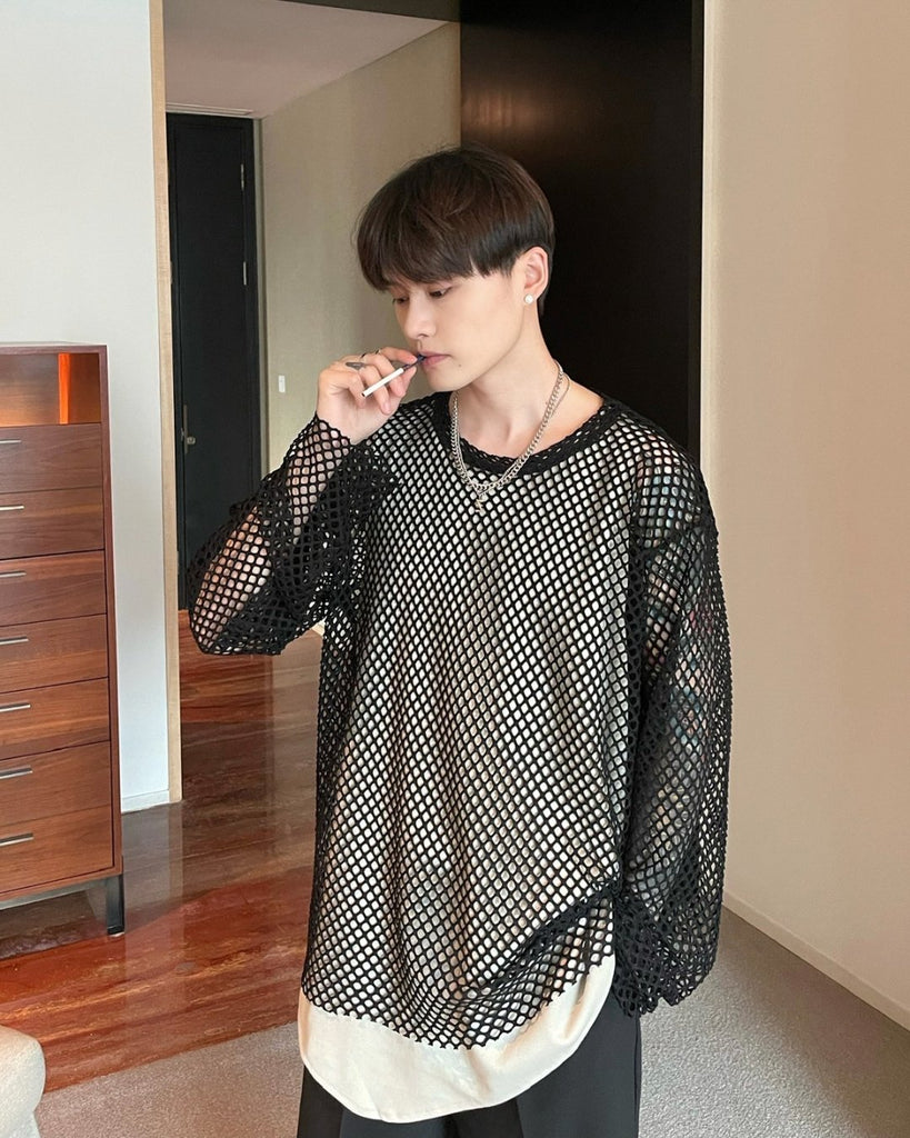 Korean Mesh Knitted Tops CBJ0021 - KBQUNQ｜韓国メンズファッション通販サイト
