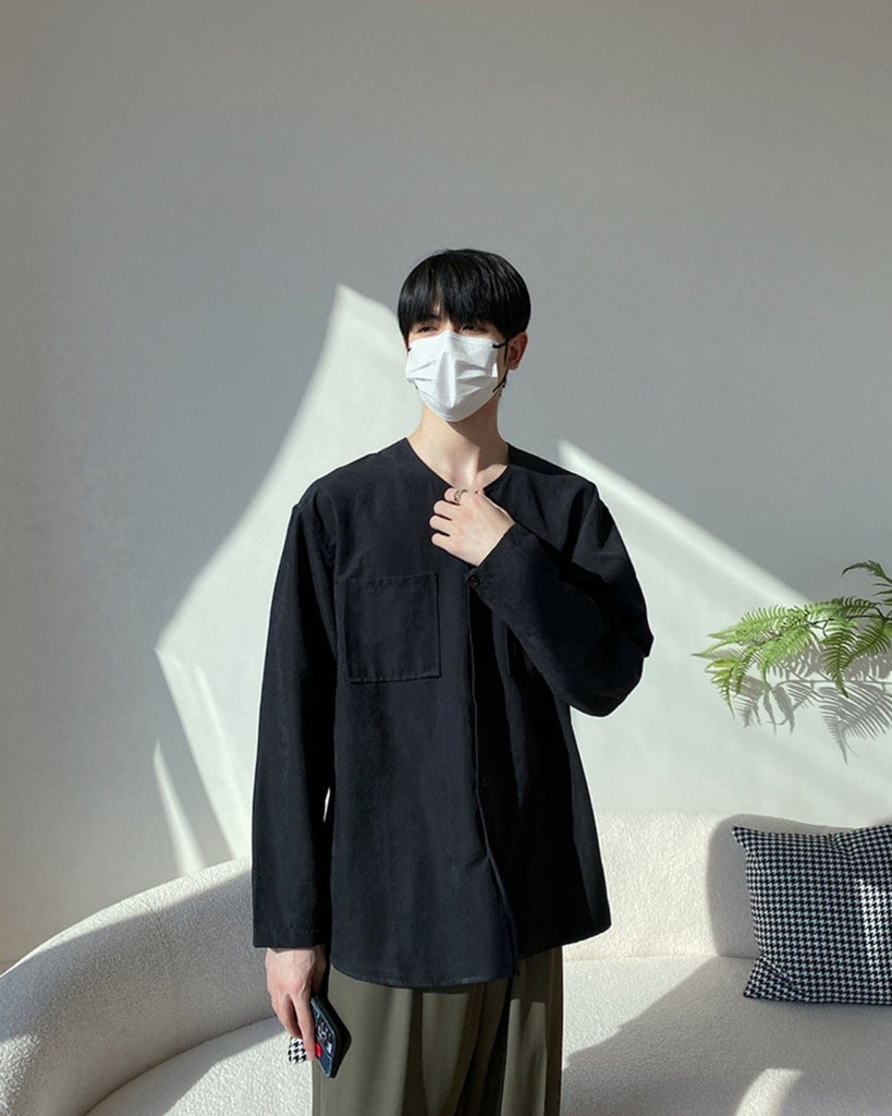 Korean Nocollar Shirt BKC170 - KBQUNQ｜韓国メンズファッション通販サイト