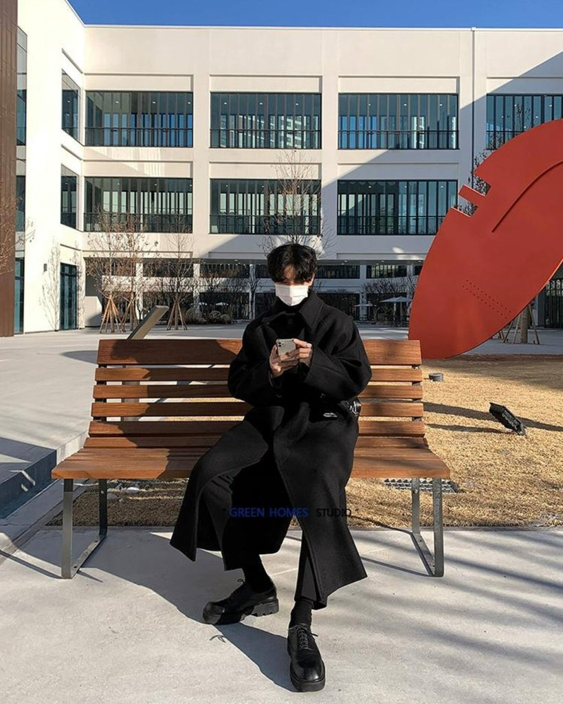 Korean Style Black Long Coat VCH0192 - KBQUNQ｜ファッション通販