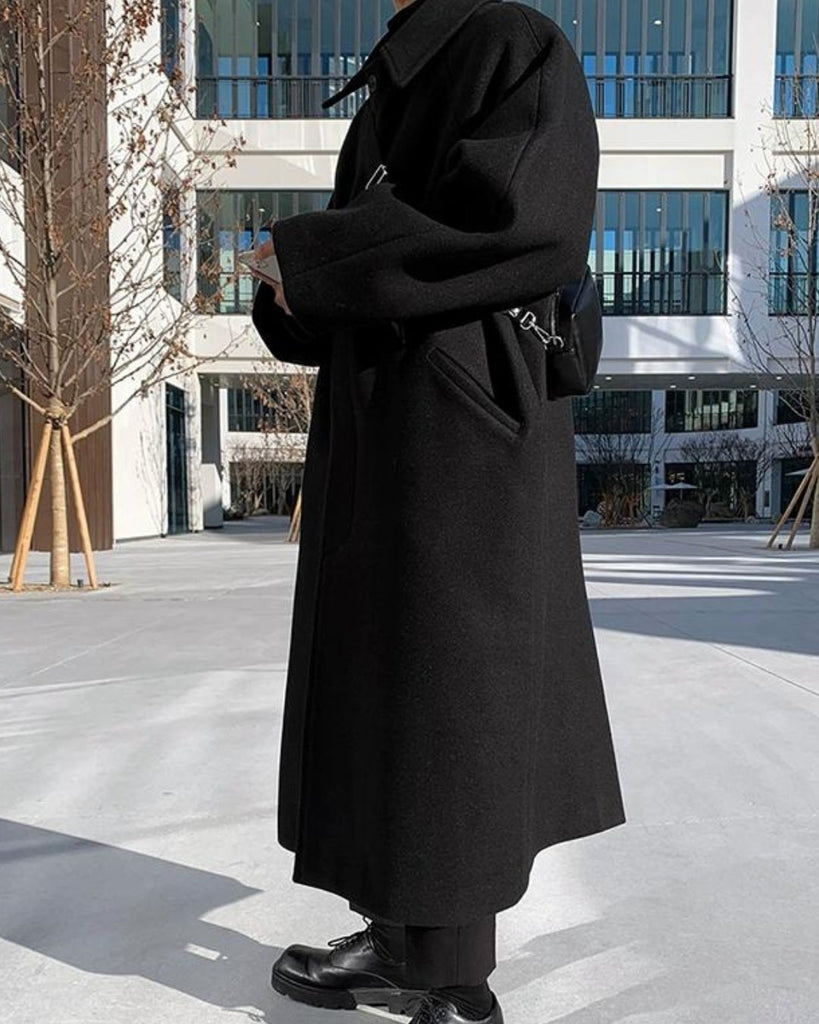 Korean Style Black Long Coat VCH0192 - KBQUNQ｜ファッション通販