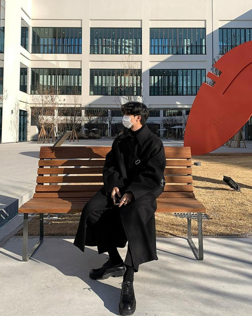 Korean Style Black Long Coat VCH0192 - KBQUNQ｜ファッション通販