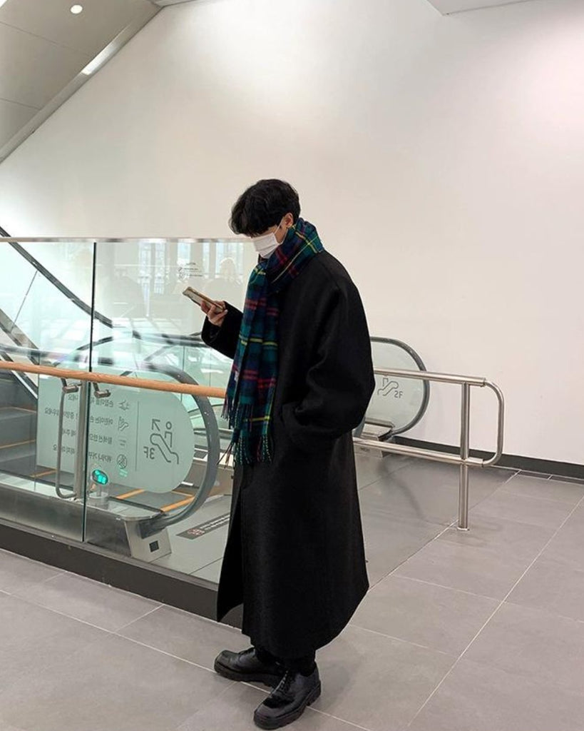 Korean Style Black Long Coat VCH0192 - KBQUNQ｜ファッション通販