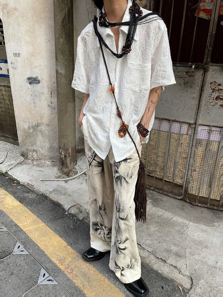 Lace Embroidered Short Sleeve Shirt YMN0020 - KBQUNQ｜韓国メンズファッション通販サイト