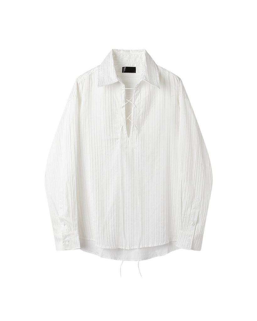 Lace Up Loose Long Sleeve Shirt BKC0201 - KBQUNQ｜ファッション通販