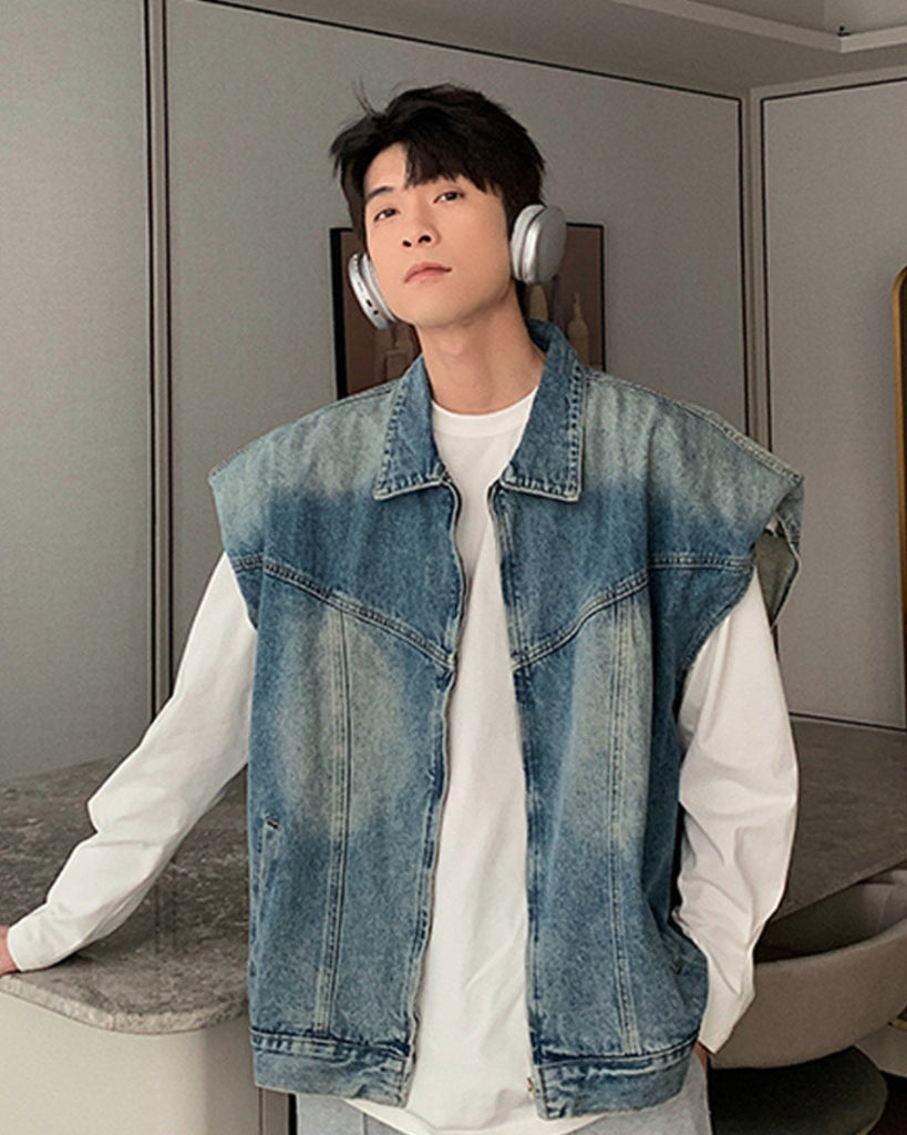 Layered Trend Denim Vest HUD0026 - KBQUNQ｜韓国メンズファッション通販サイト
